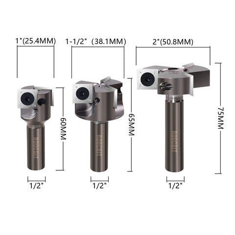 Black Titanium Coated Half Inch Shank Carbide Router Bit Set Pro Grade For Surfacing And Slab Flattening With Three Cutting Diameters
