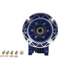 Front view of MRV063 Worm Gear Speed Reducer 100 To 1 Reduction With 56C Flange and included hardware.