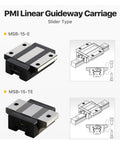 Universal Linear Rail Guide Block Bearing Steel Carriage For 3D Printers And Cnc Machines Knockout Smooth Gliding Action Dead Nuts Precise Linear Shaft Upgrade Kit showcasing MSB-15-E and MSB-15-TE slider types.