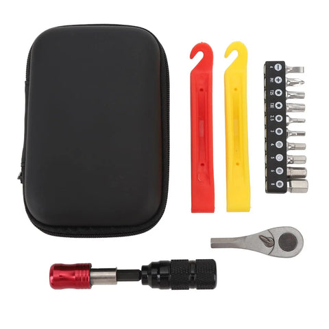 Quarter Inch Drive Ratchet Socket Set With 72 Teeth Aluminum Alloy Detachable Tool Kit Includes Two Point Five To Eight Millimeter Hex Sizes PH1 T25 T30 Star Sockets And Metal Storage Box For Quick No Fuss Home Maintenance And Repair displayed with metal storage box and tools