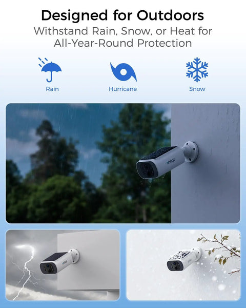 Outdoor view of Solar Wireless Outdoor Security Camera Kit For Home, 4MP System With Local 64GB Storage Expandable to 512GB