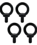 Top Tier M10 Shoulder Lifting Eye Bolts, 4 Pack Of Built Tough 304 Stainless Steel Rigging Hooks For Heavy Duty Machinery Mounting With Slick Anti Rust Precision Threading Design, black metal hooks with threaded bases, set of four.