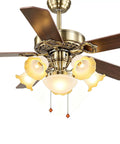 YPDJVLTI Ceiling Fans Lights 48-56Inch LED Fandelier with golden finish and floral glass shades.