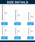 180 Piece Premium 304 Stainless Steel Cotter Pin Set With Six Size Assortment Heavy Duty Pins For Automotive Machinery Lawn Mowers And DIY Projects