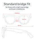 Standard bridge fit diagram for Gen 2 Headliner Smart AI Glasses With 3K Ultra HD Video, 12 MP Ultra Wide Camera, clear lenses, side view