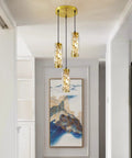 Three Light Crystal Pendant Light Fixture With Bulbs Included Brushed Brass Island Pendant For Kitchen 60-Inch Adjustable Cord