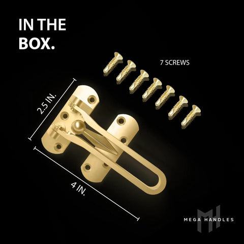 Tough Gold Swing Bar Door Lock For Swing In Doors Childproof Safety Latch with 7 screws, dimensions 2.5 in. x 4 in.