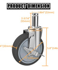 Diagram showing dimensions of 5 Inch Heavy Duty Caster Set With Brake For Wire Shelving Racks Replacement Wheels Four Pack Compatible With Metro Quantum Uline