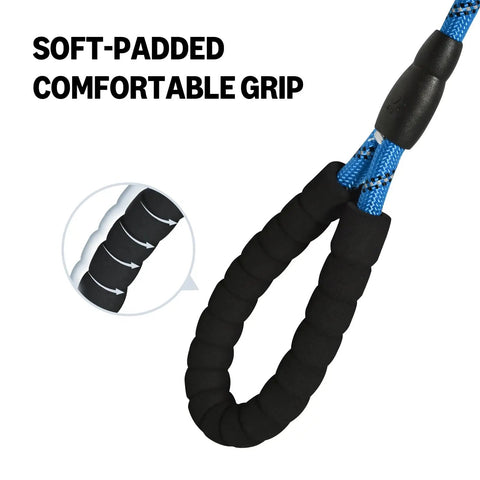 Built Tough Heavy Duty Round Dog Leash Featuring A Comfy Cushioned Grip Handle And Durable Recycled Polyester Rope Perfect For Daily Strolls And Pup Training Adventures In Blue Six Feet