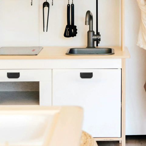 Kitchen setup with cabinets featuring 4 Pack Flush Pull Ring Handles 3 Inch Hidden Recessed Furniture Grips For Cabinets And Doors Aluminum Alloy Matte Black Sleek Low Profile Minimalist Hardware No Visible Screws