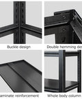 Detailed view of Heavy Duty 6 Tier Garage Shelving Rack, showcasing buckle design, laminate reinforcement, and column structure.