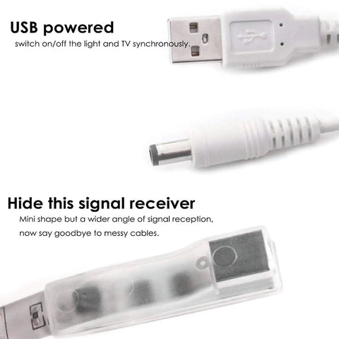 Close-up of USB and signal receiver components for TV LED Backlight Kit With Remote And Bluetooth App Control For 60 to 70 Inch TVs.