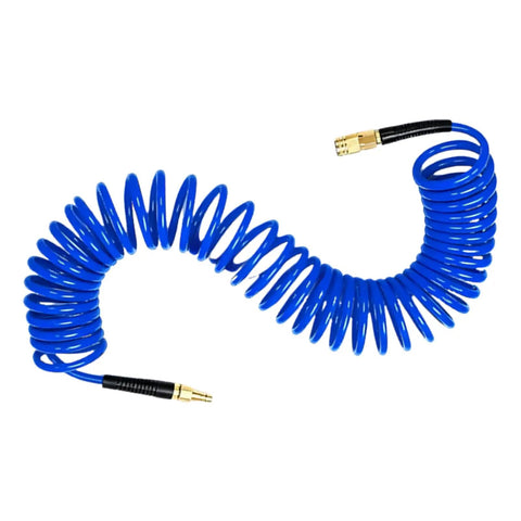 Blue Coiled Air Hose One Quarter Inch Fits Air Compressors For Tire Inflation Auto Repair Work Spring Design Stops Tangles