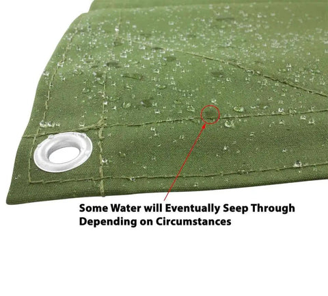 Close-up of 10x16 Foot Canvas Tarp 12 Oz Tough As Nails Heavy Duty Water Resistant With Breathable Fabric And Double Stitched Seams In Olive Green
