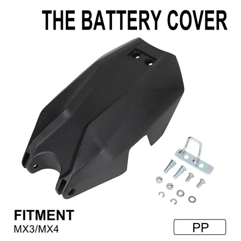 Heavy Duty Motorcycle Battery Cover And Guard Shield For Electric Dirt Bikes Built With Hella Rugged Plastic To Resist Heat Block Scratches And Keep Your Battery Pack Fully Protected While You Shred Trail Or Road. Black PP cover for MX3/MX4.