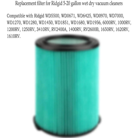 Green 5 Layer HEPA Vacuum Filter For 5 To 20 Gallon Wet Dry Vacuums Fits WD5500 WD0671 WD6425 WD7000 And More, round filter