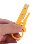 Rugged Heavy Duty Electric Wire Stripper Go To Tool For Fast Cutting Crimping And Peeling Tasks On Network Data Cables, yellow hand-held tool.