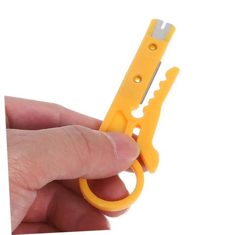 Rugged Heavy Duty Electric Wire Stripper Go To Tool For Fast Cutting Crimping And Peeling Tasks On Network Data Cables, yellow hand-held tool.