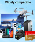 Two Pack 128GB Micro TF Card With Adapter High Speed UHS I C10 A1 Memory Card displayed with various compatible devices
