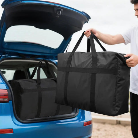 Extra Large Moving Bags With Strong Zippers And Carrying Handles, Heavy Duty Duffle Storage Bags For Moving, 90 Liter Capacity in car trunk