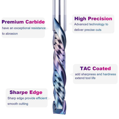 Compression Spiral Router Bit With One-Half Inch Shank Up Down Carbide CNC Bit For Wood Carving, with TAC Extreme Tool Life Coating.