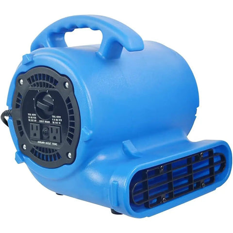 Side view of blue 1/4 HP 900 CFM Air Mover Carpet Dryer Floor Fan Heavy Duty Industrial Blower For Commercial Use