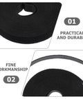 Reusable Black Cord Straps For Zero Fuss Cable Management And Electrical Wiring Featuring Heavy Duty Self Adhesive Backing in a roll.