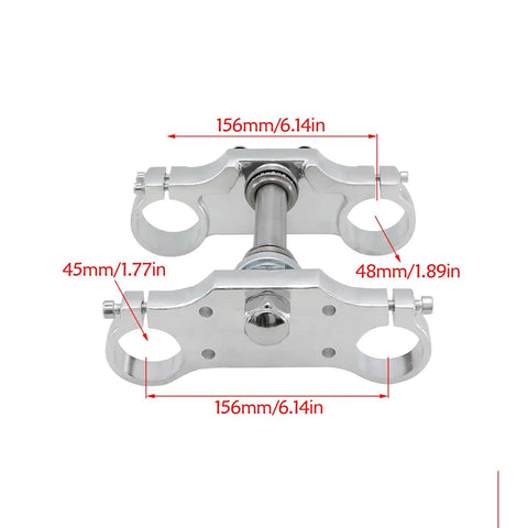 Triple Tree Clamp And Handlebar Riser Kit for pit bikes showing CNC machined aluminum with 45mm upper and 48mm lower tubes.