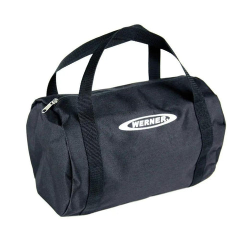 Black tool bag from Aerial Work Safety Kit With Basewear Harness And 6 Foot DeCoil Lanyard Tool Bag Included Back D Ring Leg Pass Through Straps 1 Pack For Secure Elevated Work