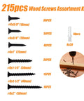 Assorted Wood And Drywall Screws Kit With 215 Pieces And 100 Anchors, Screws In Two Inch, One And A Half Inch, One And A Quarter Inch, One Inch, Three Quarter Inch, And Five Eighth Inch Sizes For Wood, Drywall, And DIY Home Repairs, with black screws and plastic anchors
