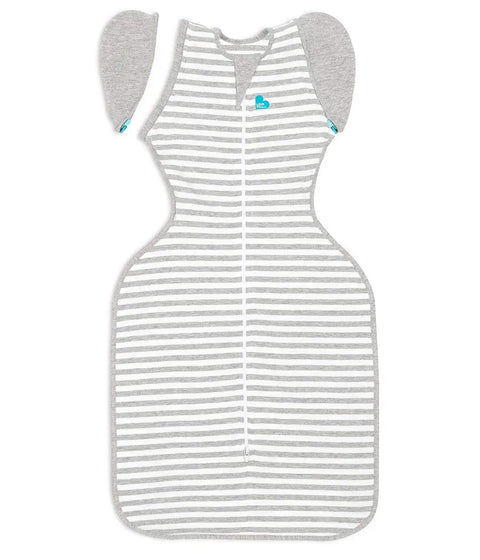 Gray cotton Transition Swaddle With Zip Off Wings for Easy Arm Free Sleep, fits 13-19 lb, shown with detachable wings