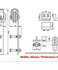 Technical diagram of 5 Ft Bypass Barn Door Hardware Kit For Double Doors White Heavy Duty Sliding Track with Quiet Glide Mute Rollers