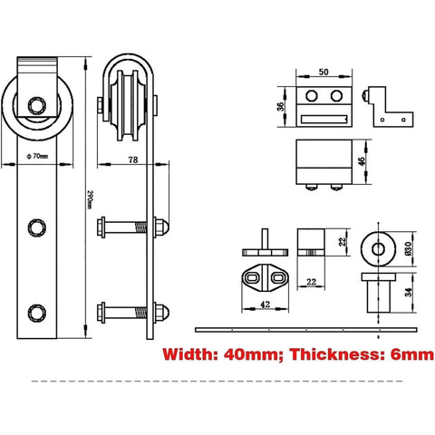 Technical diagram of 5 Ft Bypass Barn Door Hardware Kit For Double Doors White Heavy Duty Sliding Track with Quiet Glide Mute Rollers