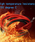 8 Gauge Silicone Wire Set With 5 Ft Red And 5 Ft Black Flexible 8 AWG Stranded Tinned Copper Wire For Auto, Audio And Hobby Projects shown in high-temperature flames