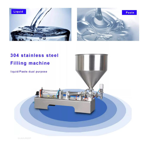 Pro Grade Semi Automatic Liquid And Paste Dispenser Pneumatic Piston Filling Machine With 30L Stainless Steel Hopper for juice and paste.