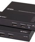 Rock Solid Usb Displayport Dual View Kvm Extender Offering Plug And Play Setup And Crisp 1080p Clarity With Reliable Long Reach Transmission Up To 100 Meters For Hassle Free Multi Monitor Switching In Matte Black, showing the extenders' ports.
