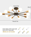 Dimensions and bulb compatibility of Dope Sputnik Ceiling Light Semi Flush Mount 10 Light E26 Base Modern Black And Gold Chandelier