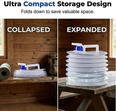 Collapsible Water Container With Spigot For Camping And Outdoor Use Space Saving Portable 5L Water Storage Bag Expanded and Collapsed