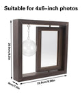 Two In One Golf Ball Display Frame With Round Transparent Case and Rotatable 4x6 Photo Frame showing dimensions