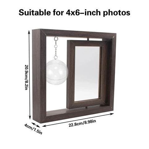 Two In One Golf Ball Display Frame With Round Transparent Case and Rotatable 4x6 Photo Frame showing dimensions