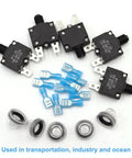 Five Pack Push Button Circuit Breakers With Manual Reset 3A 5A 10A 15A 20A 125/250V AC And 32V DC Quick Connect Terminals