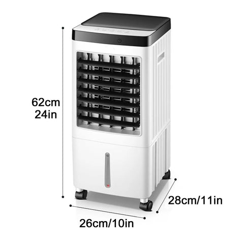 Portable Evaporative Swamp Cooler With Dual Ice Packs And Spacious Ten Liter Water Tank To Slash Utility Costs And Kick Some Summer Heat Leaving You Breezy Indoors Or Outdoors With Gentle Sweep Settings, 62cm tall.