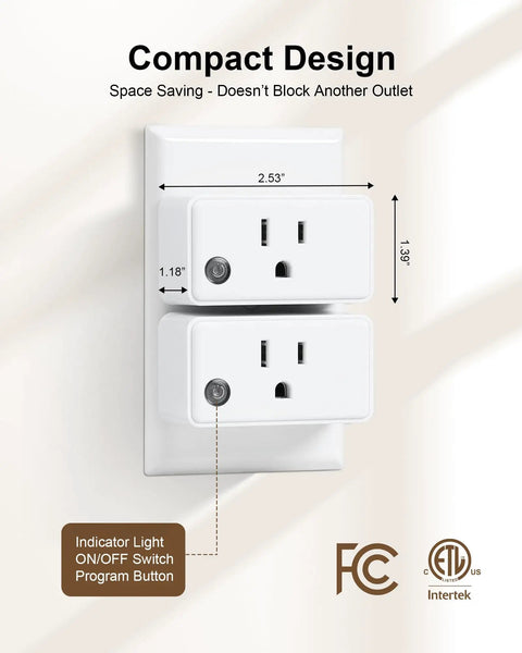 Remote Control Outlet Wall Switch With 200 Ft RF Range Plug And Play Wireless Power Switch For Lamps And Household Lights 15A 1875W High Power ETL Listed Detachable Dual Use Remote, compact design with dimensions shown, mounted on wall.