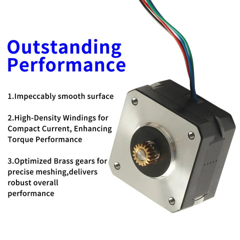 FYSETC Neptune3 Pro NEMA 17 stepper motor with brass gear and integrated wiring, front view