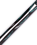 Close-up of Istanbul 3 Cushion Carom Cue W/Luna Nera Fe71 Shaft and floral inlays, highlighting craftsmanship.
