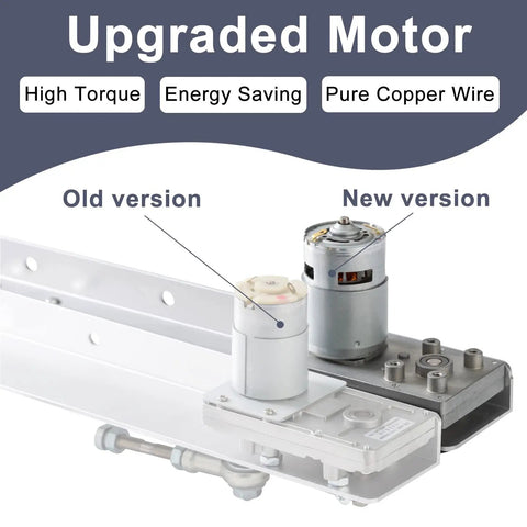 Comparison of old and new versions of reciprocating linear actuator 24V with adjustable stroke from 0.78 to 3.15 inches.