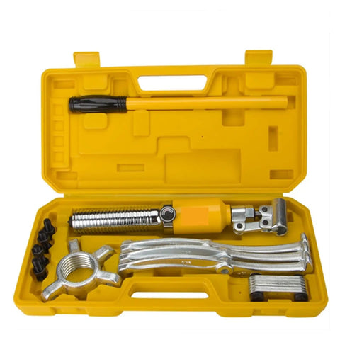 Professional Grade Hydraulic Gear Puller And Wheel Bearing Separator Tool Featuring Adjustable Two Or Three Jaws in yellow case.