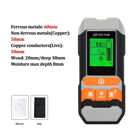 Pro Grade 4 In 1 Wall Scanner Stud Finder With Built In Metal Detector Ac Wire Locator showing detailed measurement display.