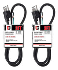 Two Pack 3 Ft 14/3 SJTW Appliance And Power Tool Cord, Heavy Duty 15 Amp 125V Replacement Cable With Pigtail End, ETL Listed NEMA 5-15P To Bare Wire, 14 AWG Three Conductor, 1875 Watts Max, shown folded