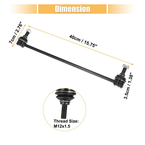 Two Pack Front Stabilizer Sway Bar End Links Kit K80879 4882052030 4882052040 Fits Scion XD 2008 2014 Toyota Yaris 2006 2018 Prius C 2012 2019 Front Left And Right Suspension Replacement Keeps Your Ride Smooth. black sway bar link 40cm long M12x1.5 thread, shown with dimensions